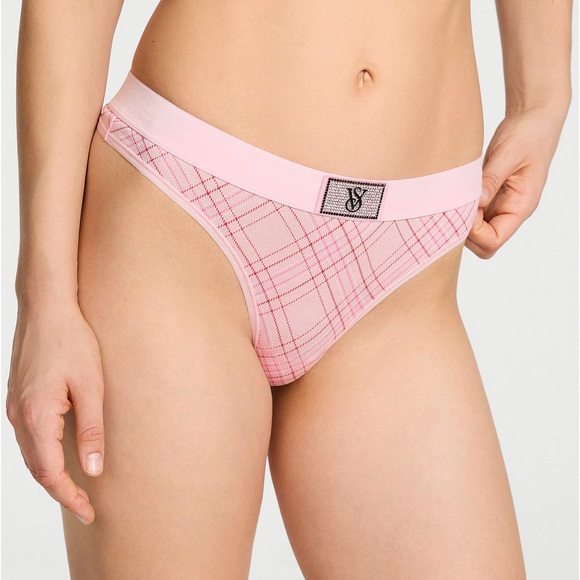 VICTORIA’S SECRET Logo Cotton Shine Patch Velvet Thong Panty - Picture 2 of 3